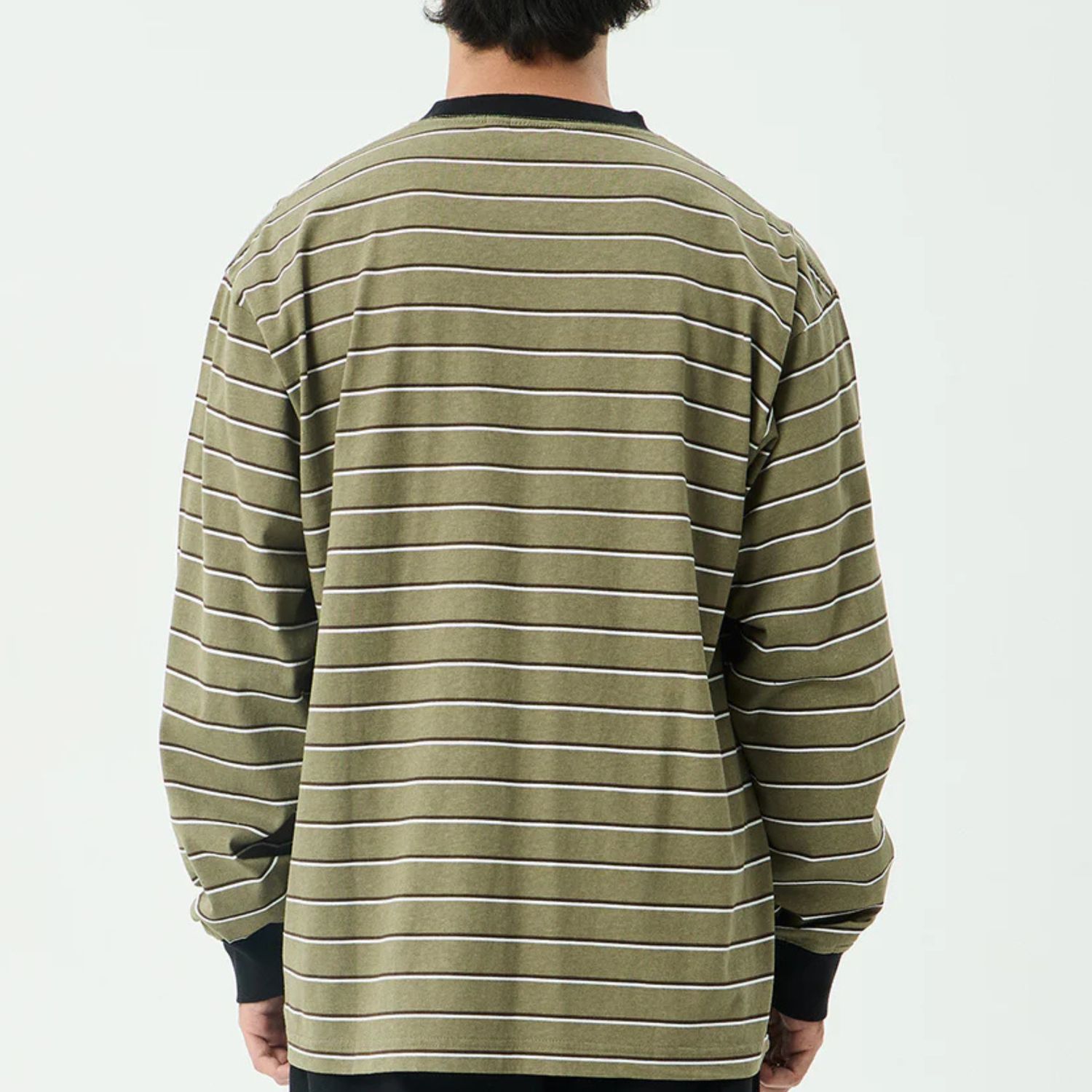 AFENDS MENS ALTITUDE - BOXY LONG SLEEVE TEE - STONE STRIPE