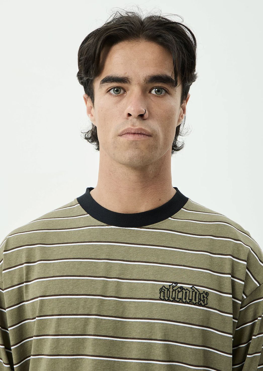 AFENDS MENS ALTITUDE - BOXY LONG SLEEVE TEE - STONE STRIPE