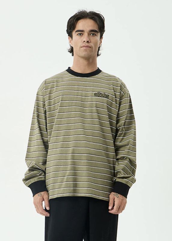 AFENDS MENS ALTITUDE - BOXY LONG SLEEVE TEE - STONE STRIPE