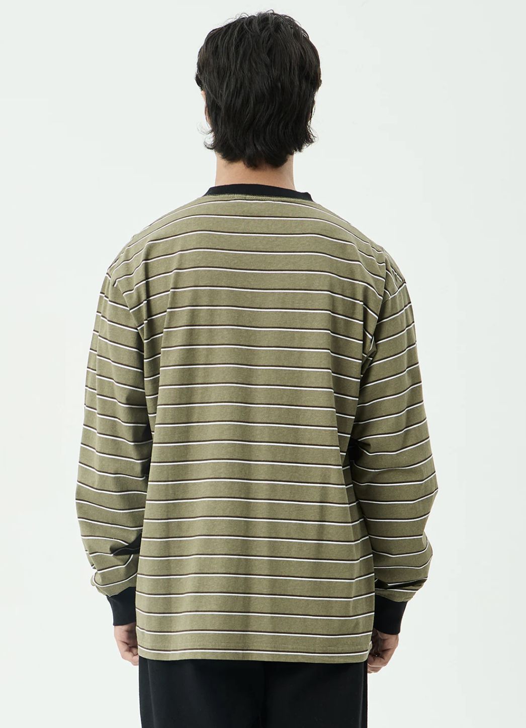 AFENDS MENS ALTITUDE - BOXY LONG SLEEVE TEE - STONE STRIPE