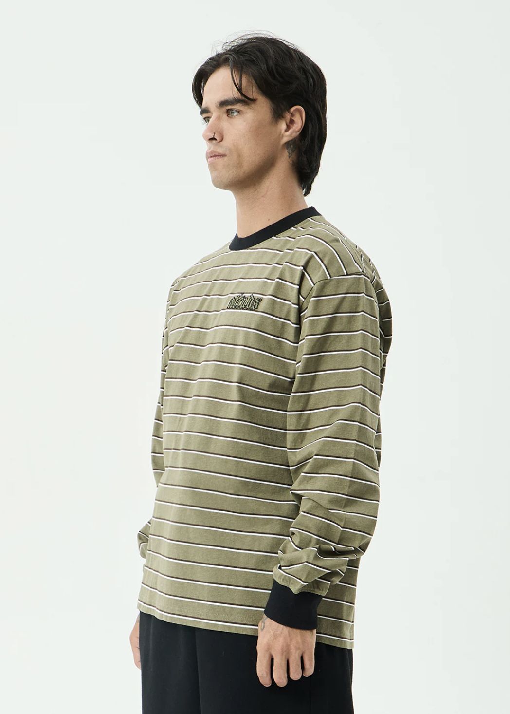 AFENDS MENS ALTITUDE - BOXY LONG SLEEVE TEE - STONE STRIPE