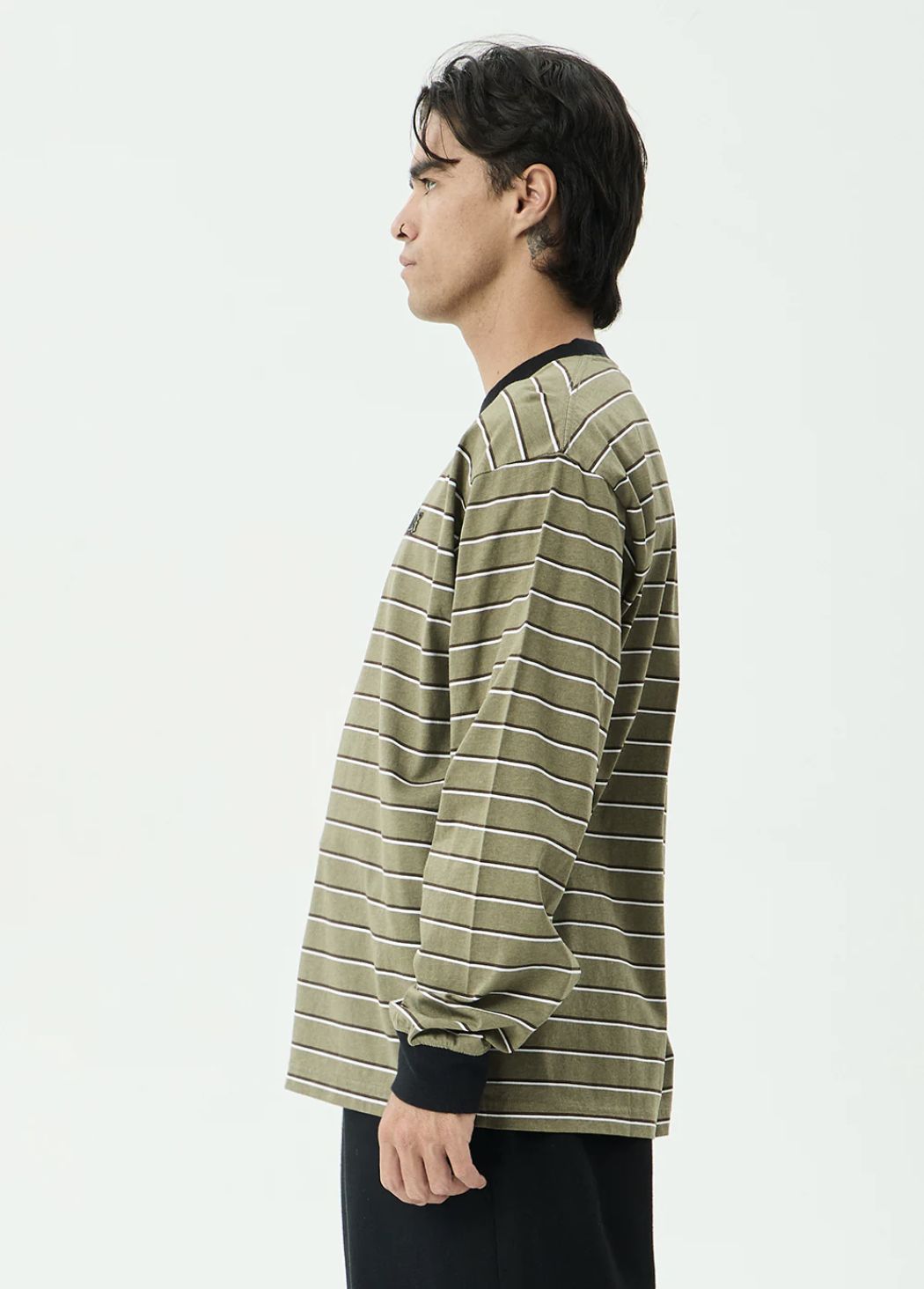 AFENDS MENS ALTITUDE - BOXY LONG SLEEVE TEE - STONE STRIPE