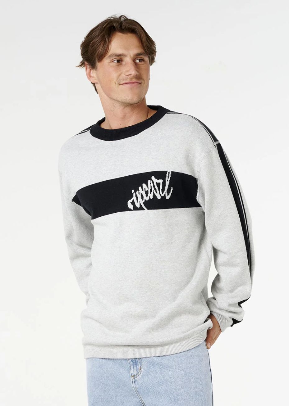 RIPCURL MENS PANEL BEATER KNIT CREW - GREY MARLE