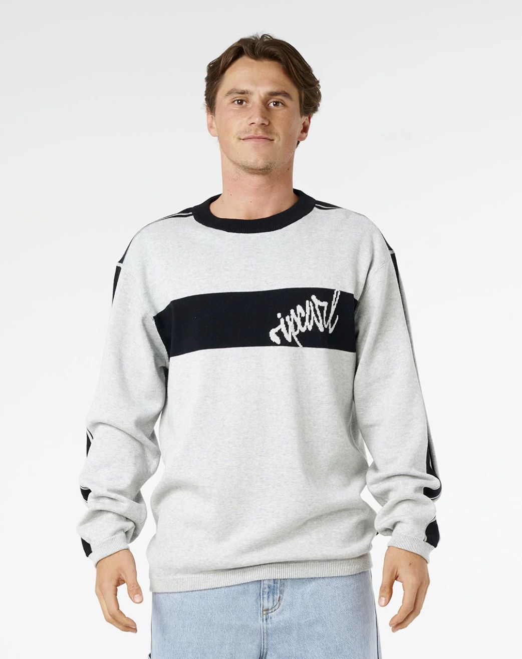 RIPCURL MENS PANEL BEATER KNIT CREW - GREY MARLE
