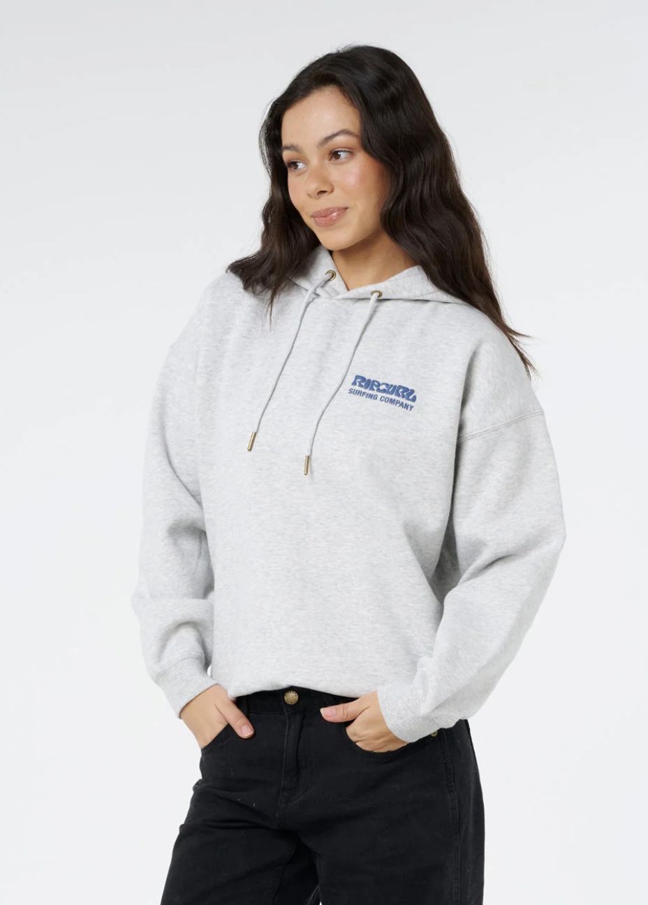 RIPCURL WOMENS SURF PUFF HERITAGE HOOD - GREY MARLE/NAVY