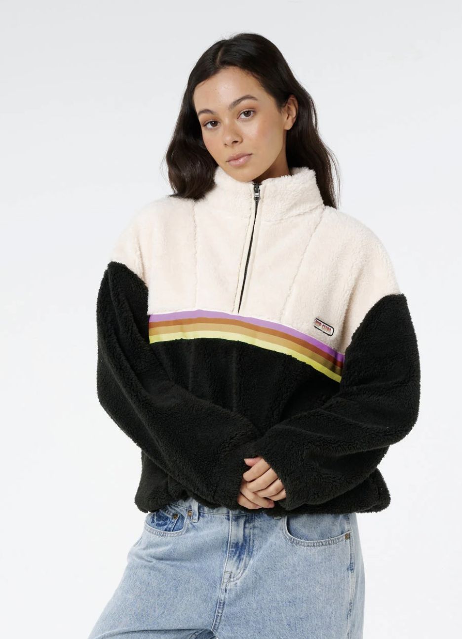 RIPCURL WOMENS SURF REVIVAL POLAR FLEECE - WASHED BLACK RAINBOW