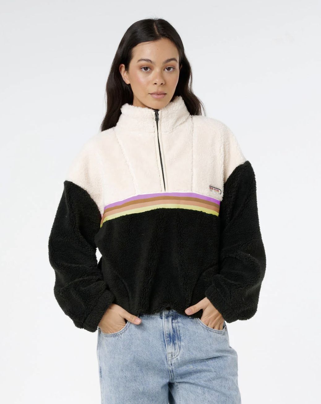 RIPCURL WOMENS SURF REVIVAL POLAR FLEECE - WASHED BLACK RAINBOW