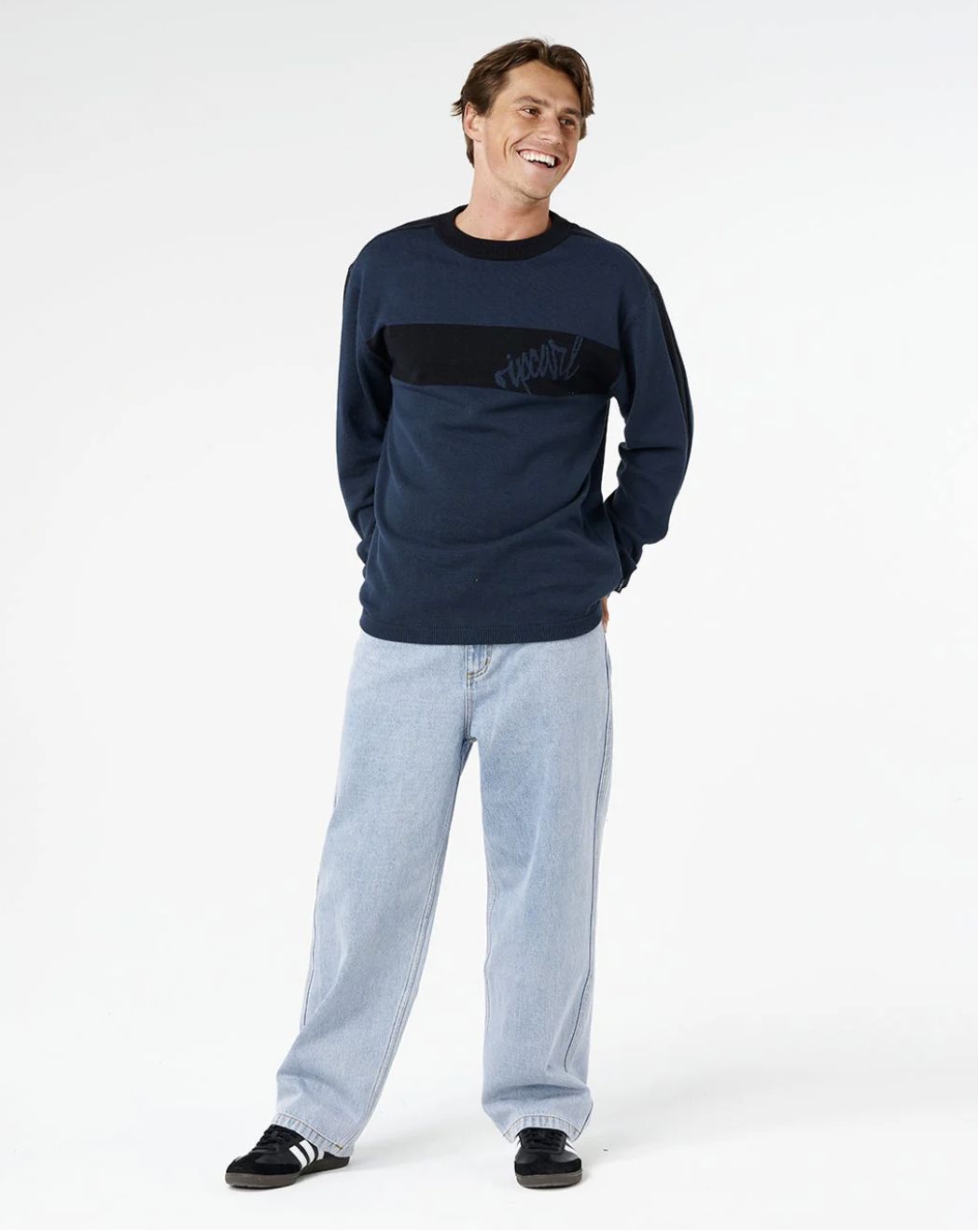 RIPCURL MENS PANEL BEATER KNIT CREW - DARK NAVY