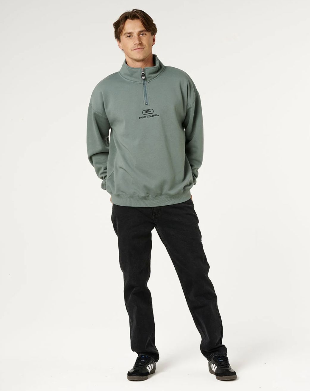 RIPCURL MENS PILL ICON 1/4 ZIP CREW - MOSS