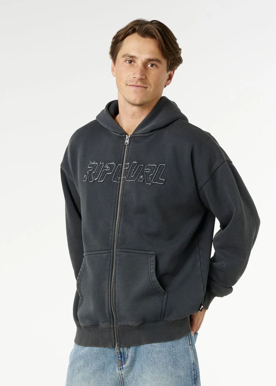RIPCURL MENS LIQUID TRIPS ZIP THRU HOOD - WASHED BLACK