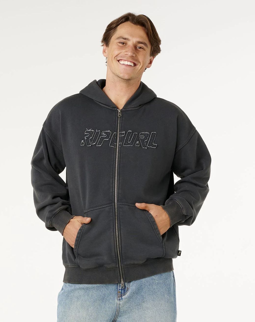 RIPCURL MENS LIQUID TRIPS ZIP THRU HOOD - WASHED BLACK