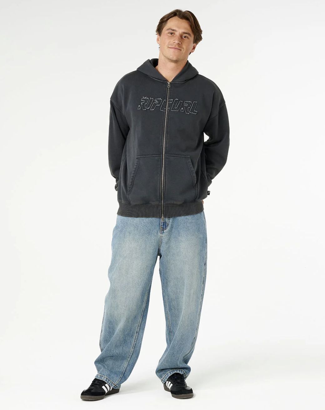 RIPCURL MENS LIQUID TRIPS ZIP THRU HOOD - WASHED BLACK