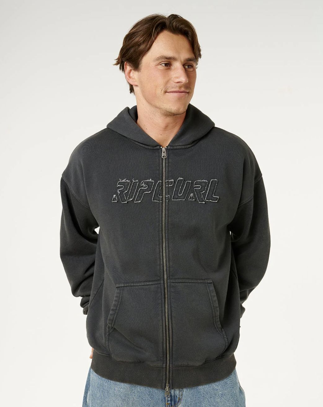 RIPCURL MENS LIQUID TRIPS ZIP THRU HOOD - WASHED BLACK