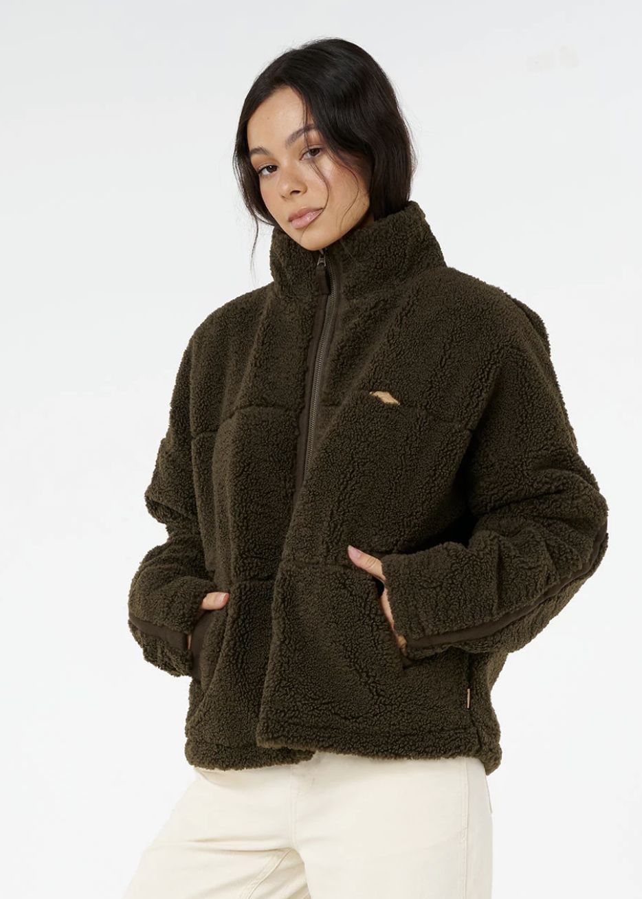 RIPCURL WOMENS CALA NIGHTS SHERPA JACKET - BLACK OLIVE