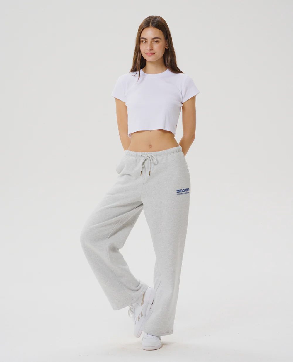 RIPCURL WOMENS SURF PUFF WIDE LEG TRACKPANT - GREY MARLE/NAVY