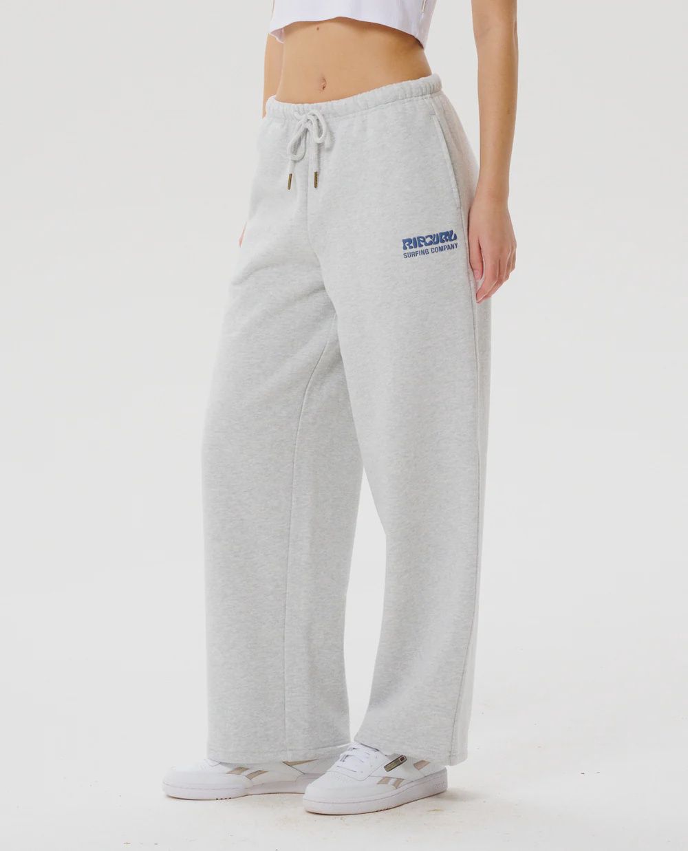 RIPCURL WOMENS SURF PUFF WIDE LEG TRACKPANT - GREY MARLE/NAVY