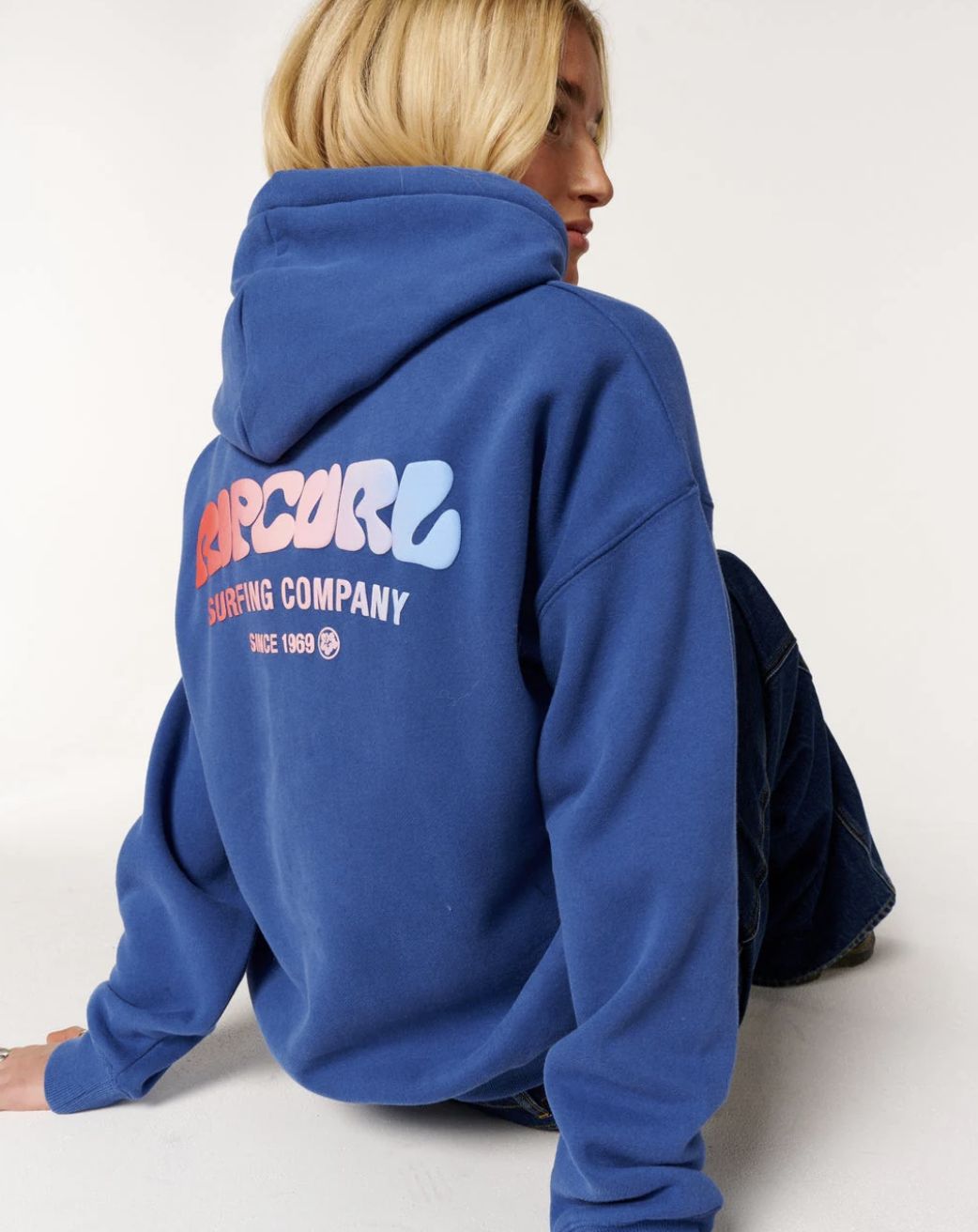 RIPCURL WOMENS SURF PUFF HERITAGE HOOD - NAVY/RED