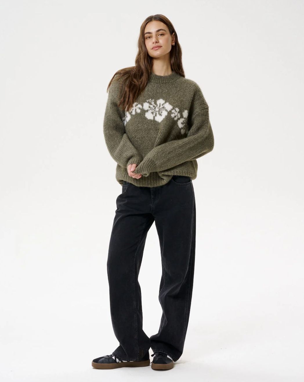 RIPCURL WOMENS CALA NIGHTS HIBISCUS KNIT CREW - MOSS