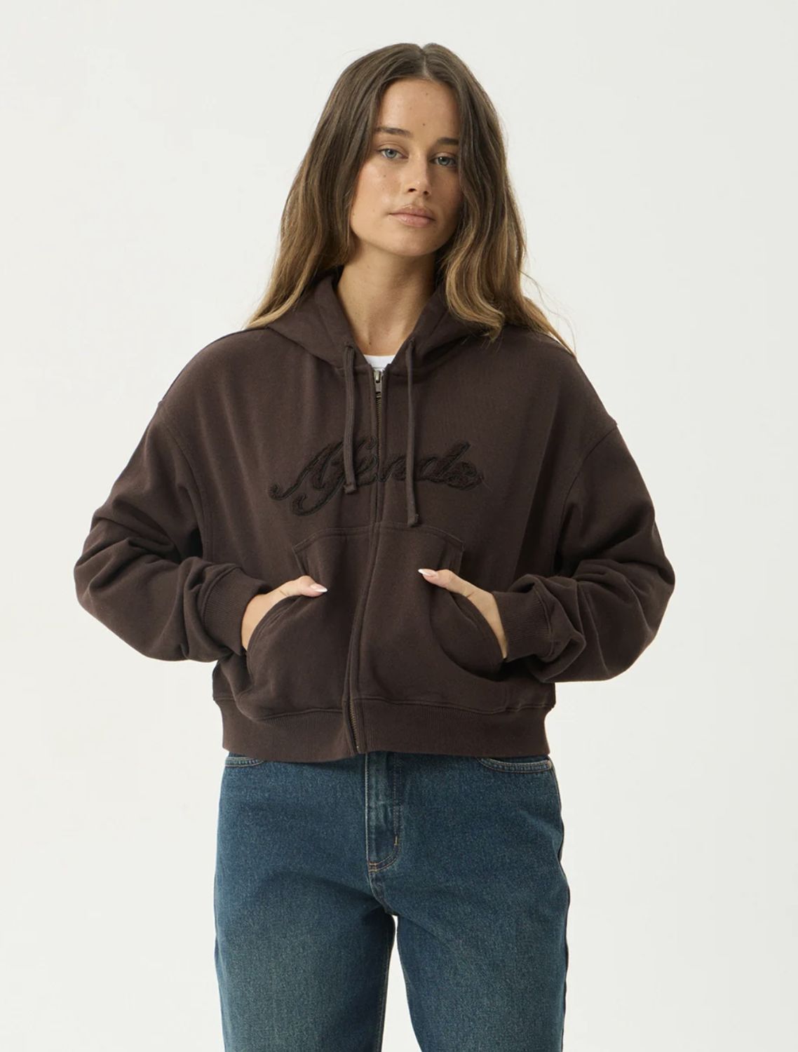 AFENDS WOMENS KOURT  ZIP HOOD - COFFEE