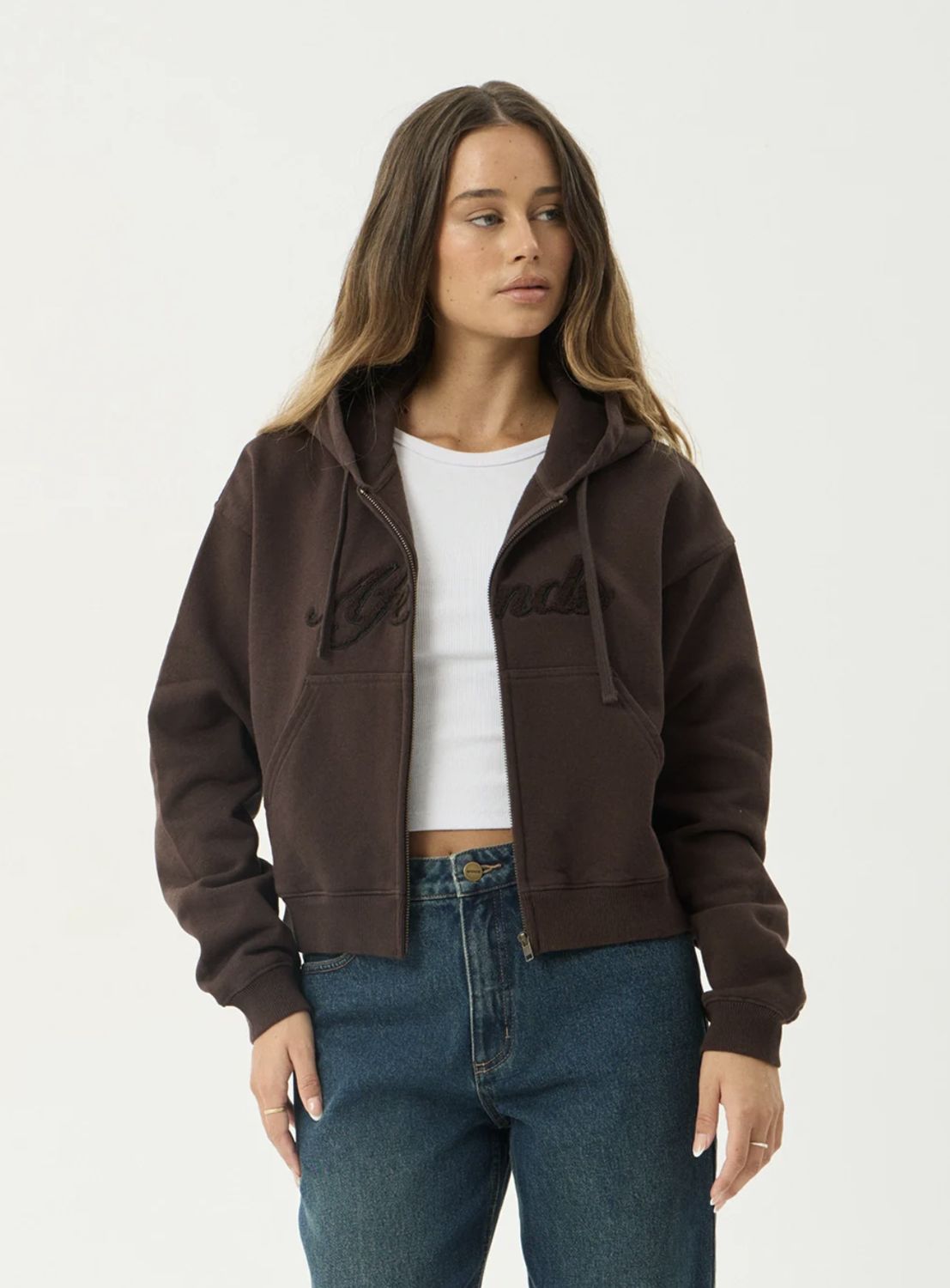 AFENDS WOMENS KOURT  ZIP HOOD - COFFEE