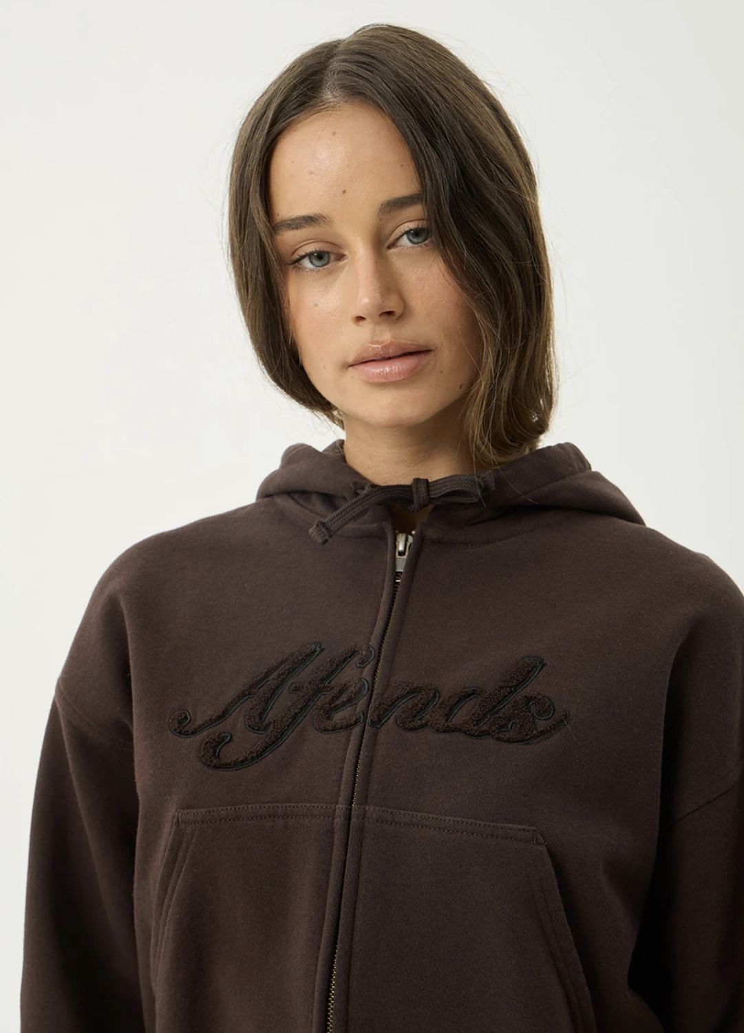 AFENDS WOMENS KOURT  ZIP HOOD - COFFEE