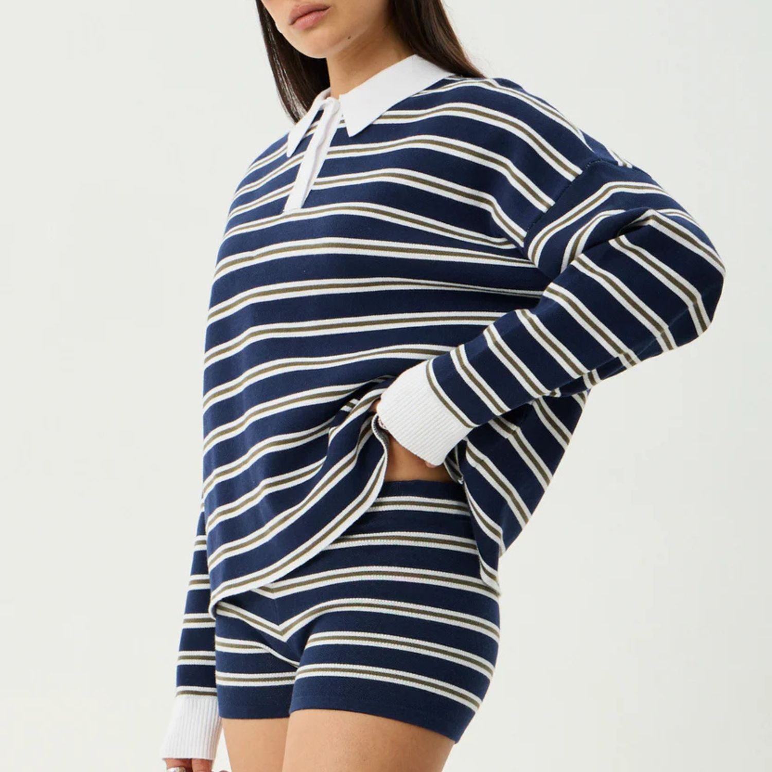 AFENDS WOMENS DELTA  KNIT SHIRT - NAVY STRIPE