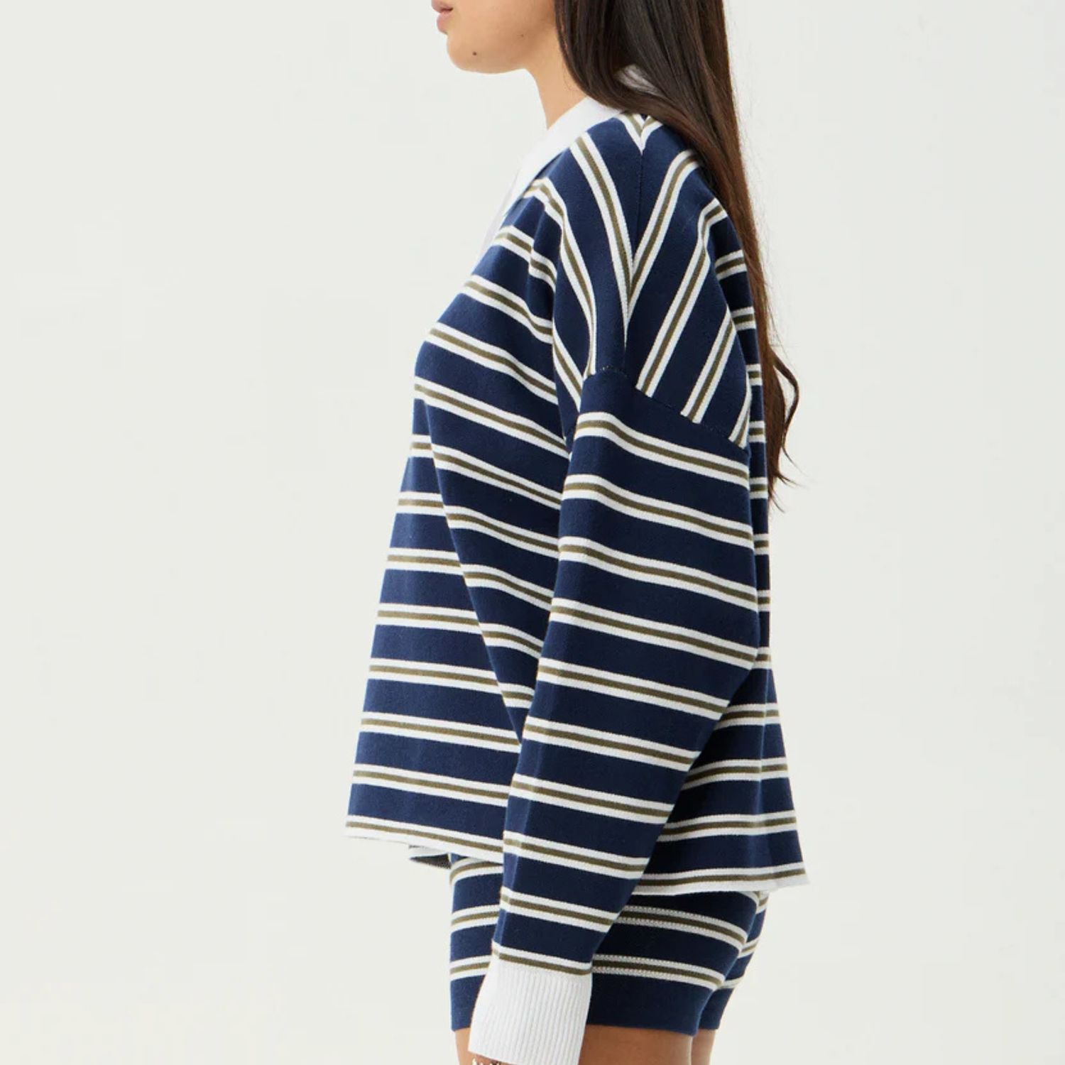 AFENDS WOMENS DELTA  KNIT SHIRT - NAVY STRIPE