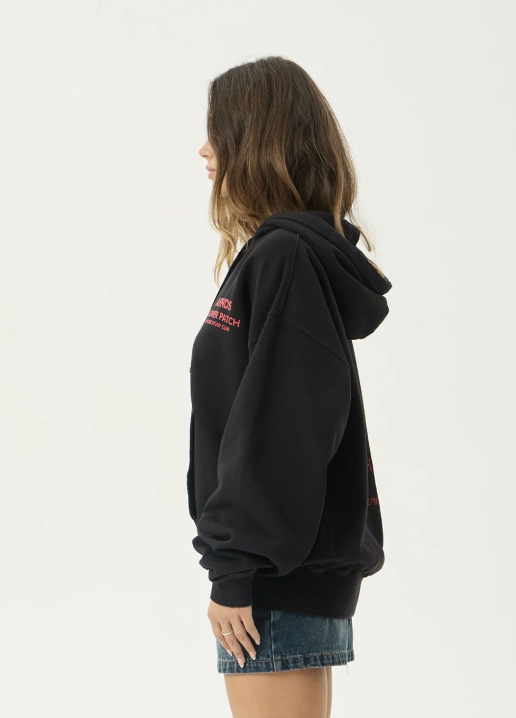 AFENDS MENS FLOWER PATCH BOXY ZIP HOOD - STONE BLACK