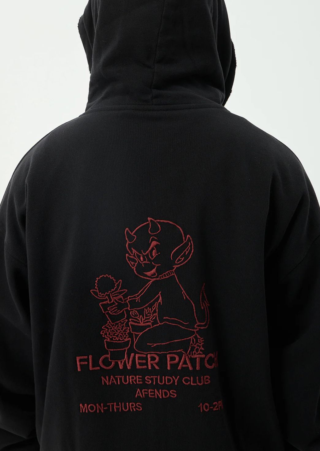 AFENDS MENS FLOWER PATCH BOXY ZIP HOOD - STONE BLACK