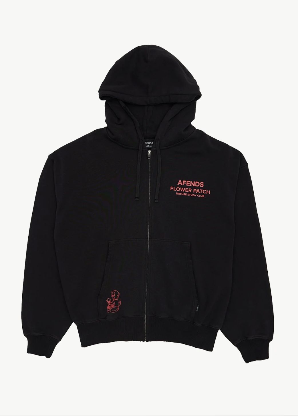 AFENDS MENS FLOWER PATCH BOXY ZIP HOOD - STONE BLACK