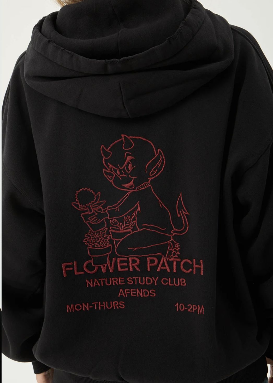 AFENDS MENS FLOWER PATCH BOXY ZIP HOOD - STONE BLACK