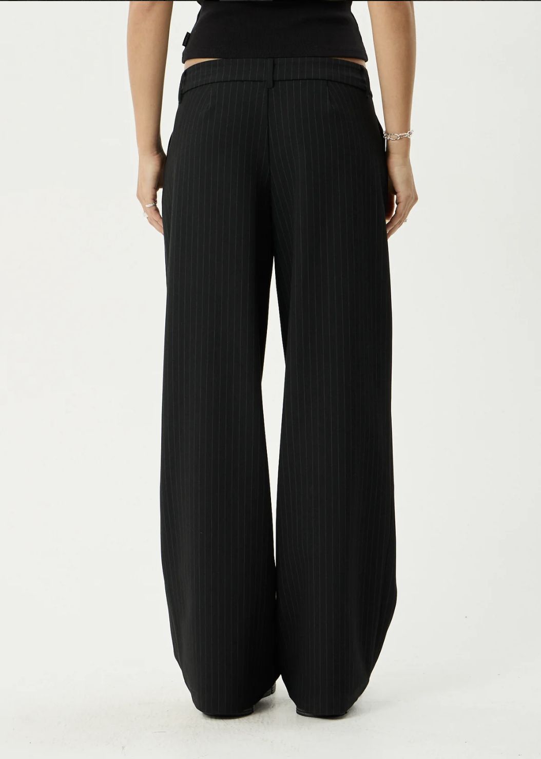 AFENDS WOMENS BUSINESS PINSTRIPE LOW RISE TROUSER - BLACK