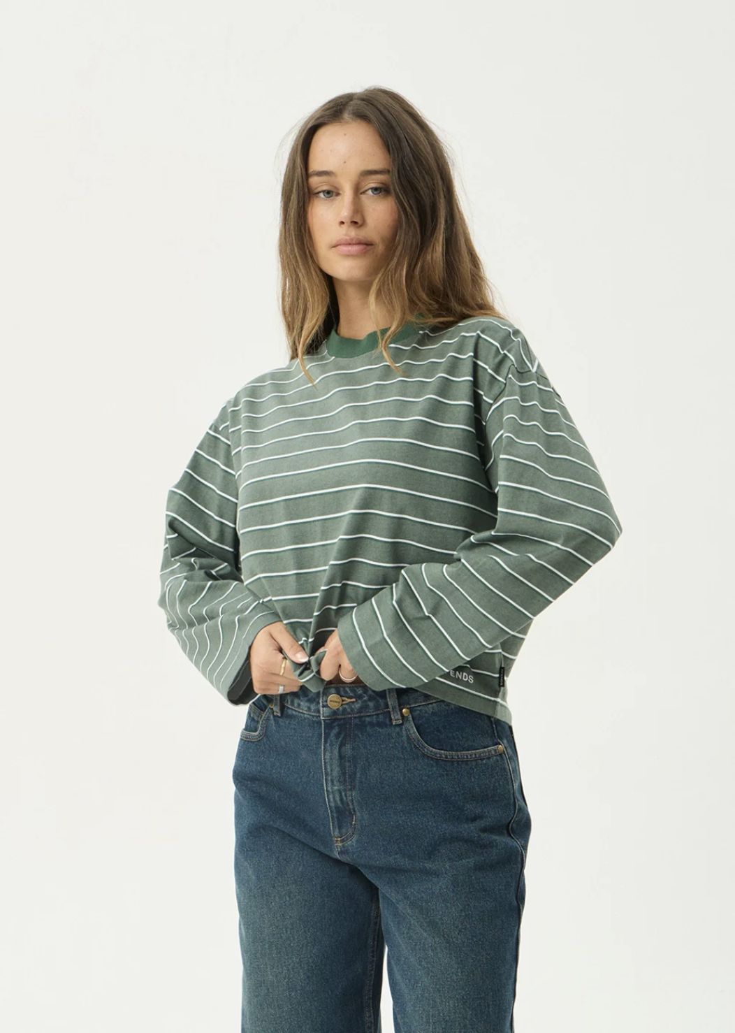 AFENDS WOMENS ALTITUDE  LONG SLEEVE TEE - PINE STRIPE