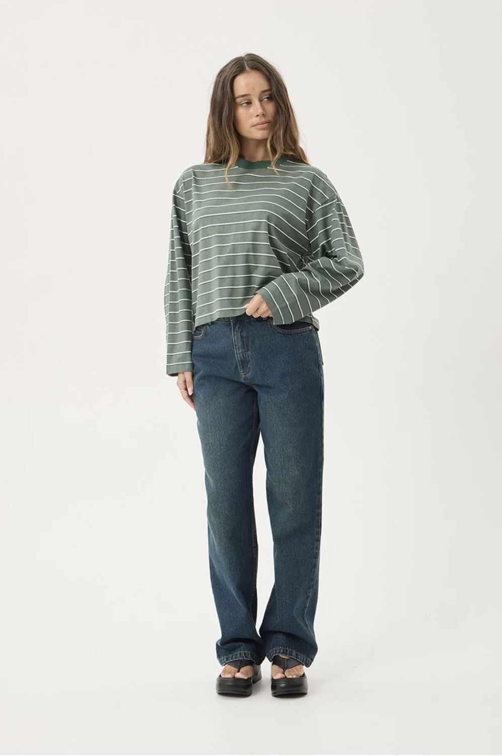 AFENDS WOMENS ALTITUDE  LONG SLEEVE TEE - PINE STRIPE