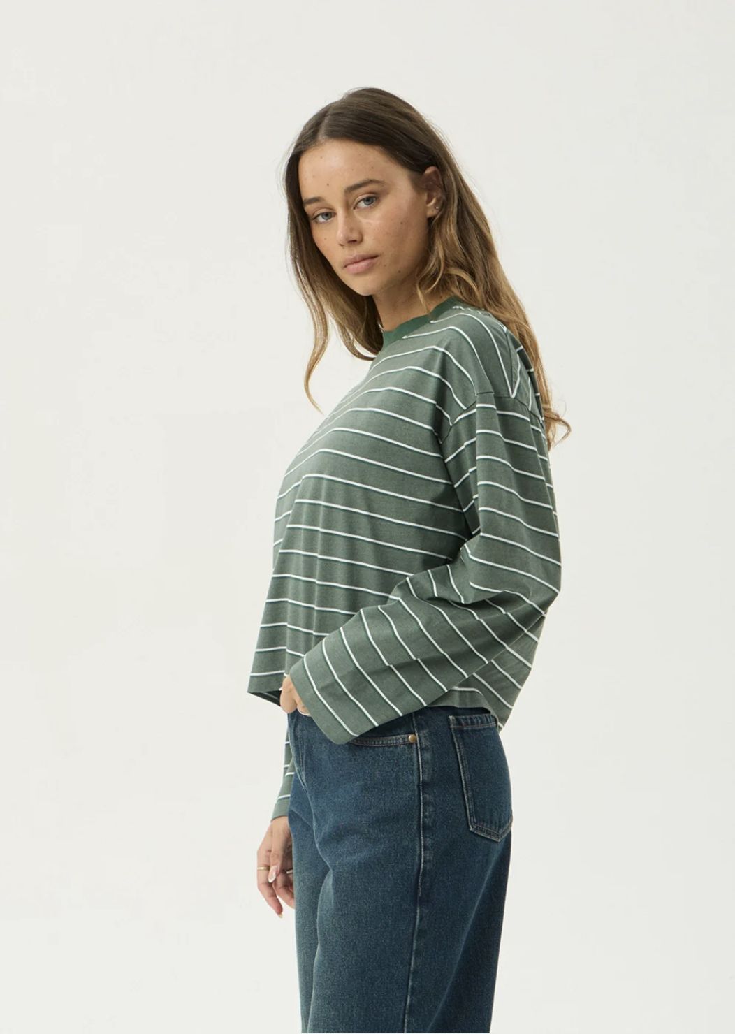 AFENDS WOMENS ALTITUDE  LONG SLEEVE TEE - PINE STRIPE