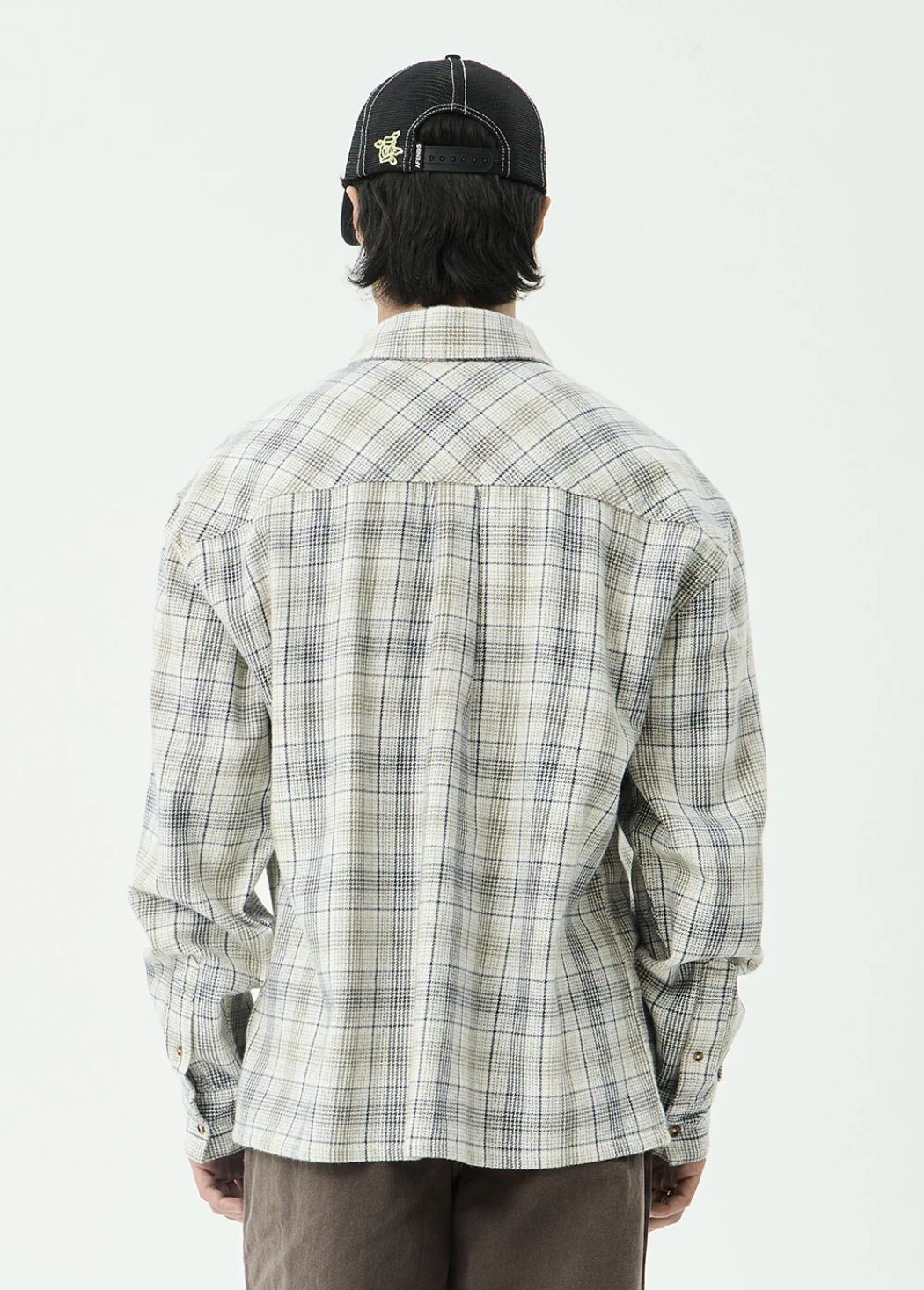 AFENDS MENS SHELTER FLANNEL LONG SLEEVE SHIRT - WHITE CHECK