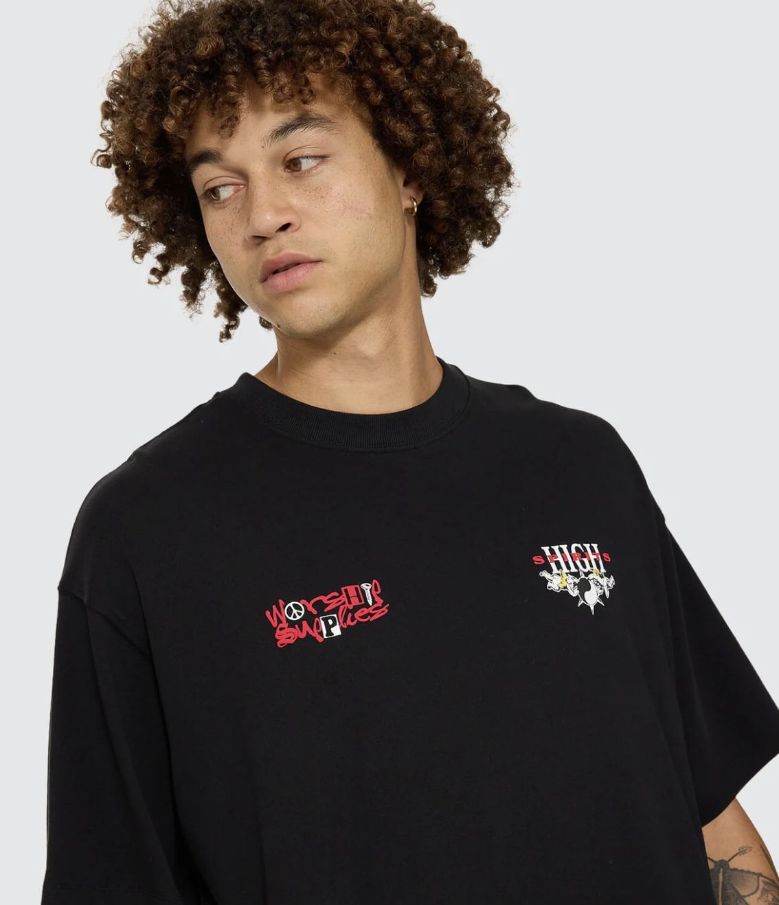 WORSHIP MENS FUSION BOX CROP TEE - BLACK
