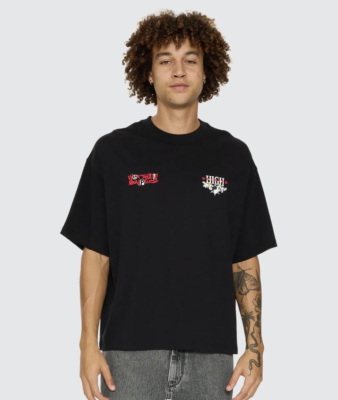 WORSHIP MENS FUSION BOX CROP TEE - BLACK