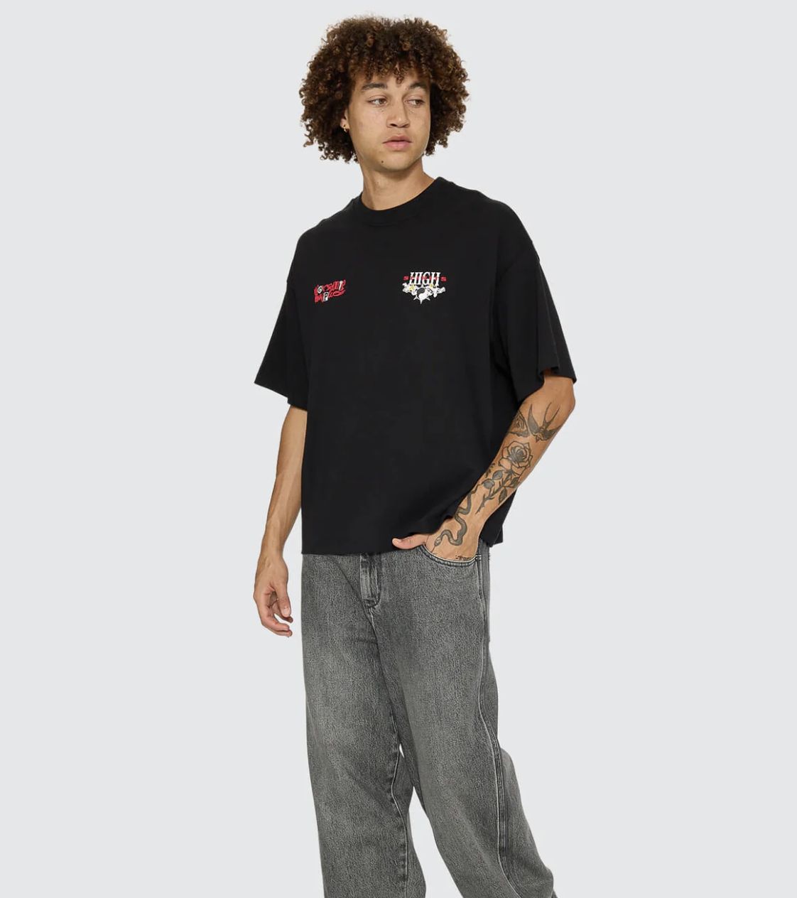 WORSHIP MENS FUSION BOX CROP TEE - BLACK