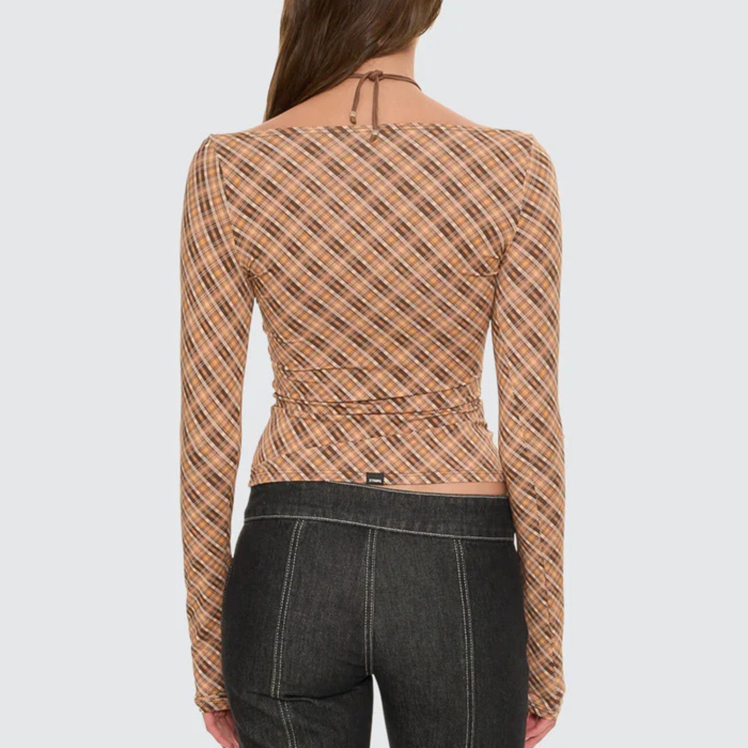 THRILLS WOMENS NO VACANCY CHECK LONG SLEEVE TOP - CINNAMON