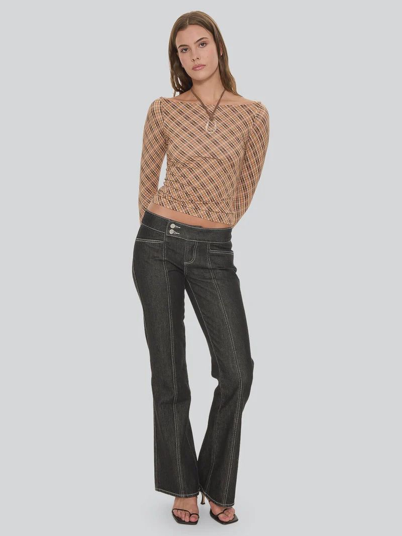 THRILLS WOMENS NO VACANCY CHECK LONG SLEEVE TOP - CINNAMON