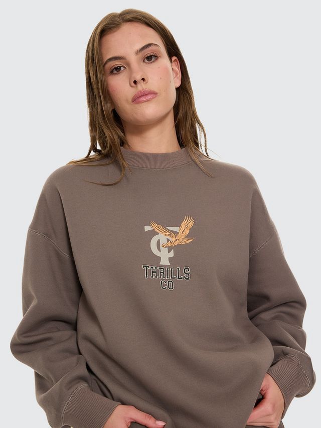 THRILLS WOMENS TAKE IT EASY SLOUCH CREW - CLAY SMOKE