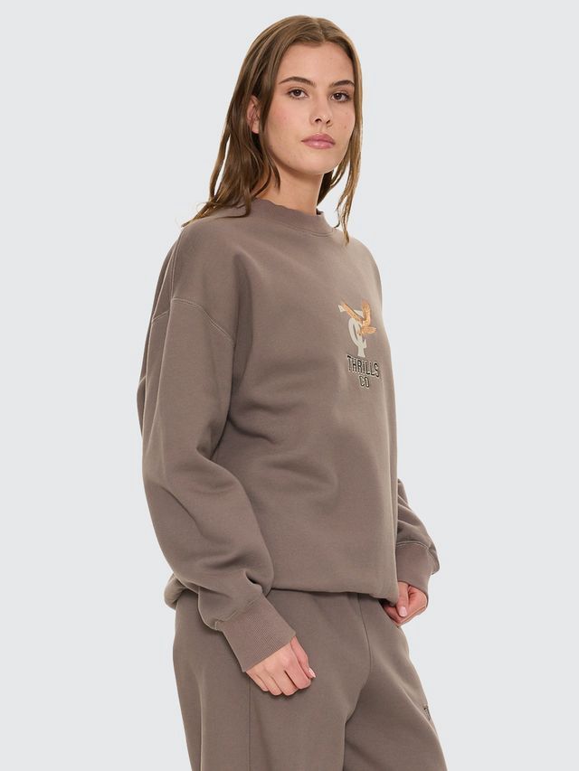 THRILLS WOMENS TAKE IT EASY SLOUCH CREW - CLAY SMOKE