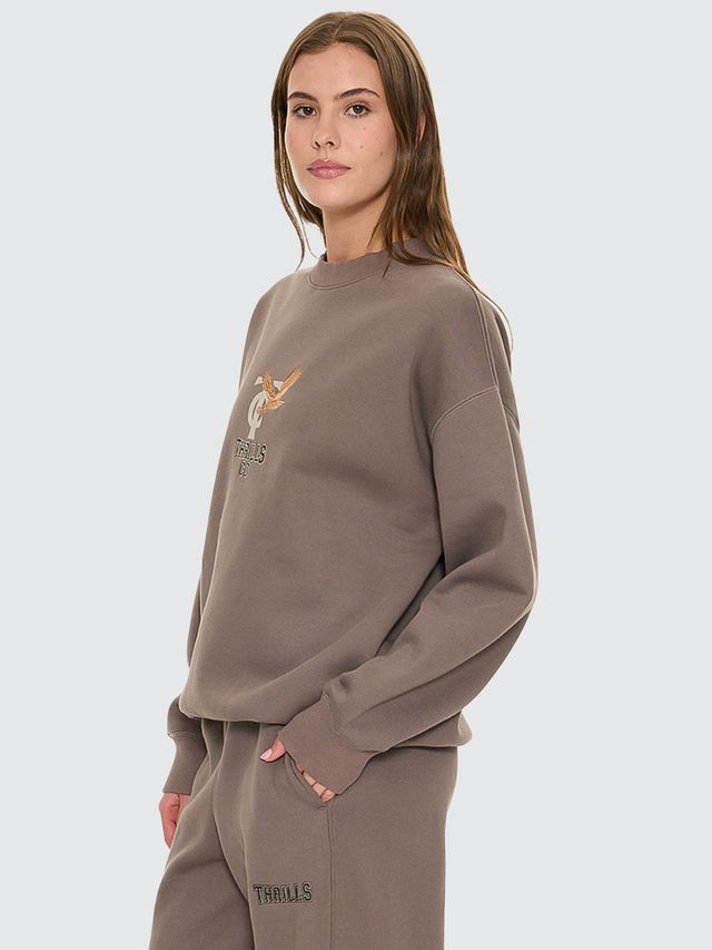 THRILLS WOMENS TAKE IT EASY SLOUCH CREW - CLAY SMOKE