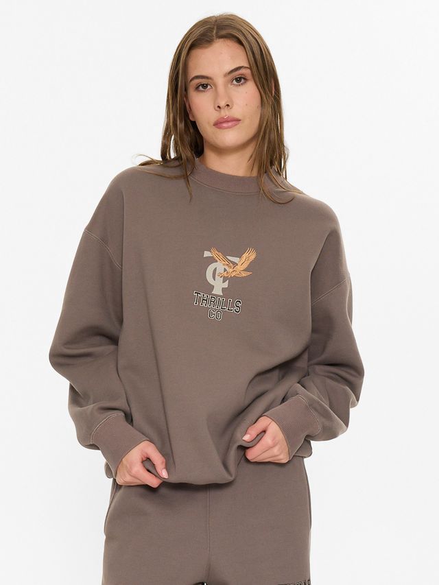 THRILLS WOMENS TAKE IT EASY SLOUCH CREW - CLAY SMOKE