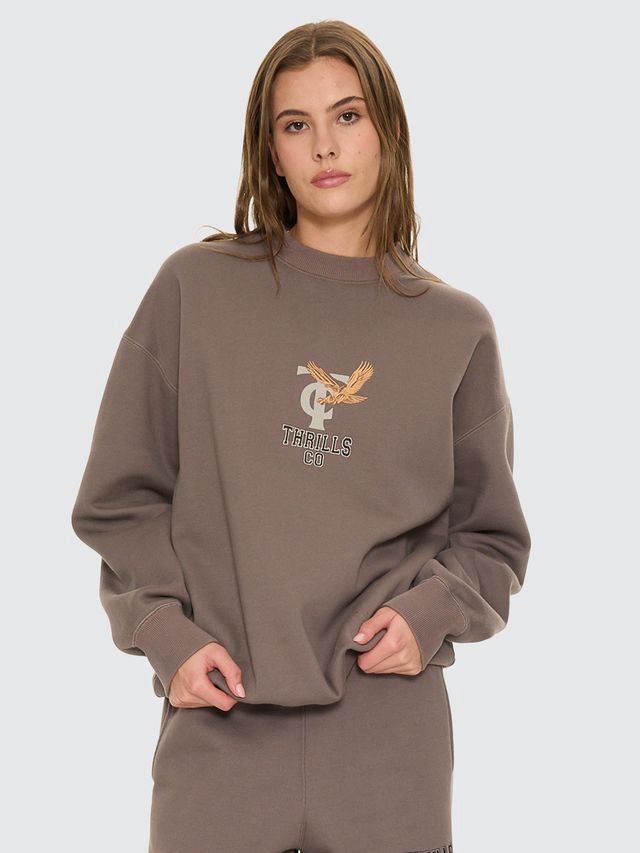THRILLS WOMENS TAKE IT EASY SLOUCH CREW - CLAY SMOKE