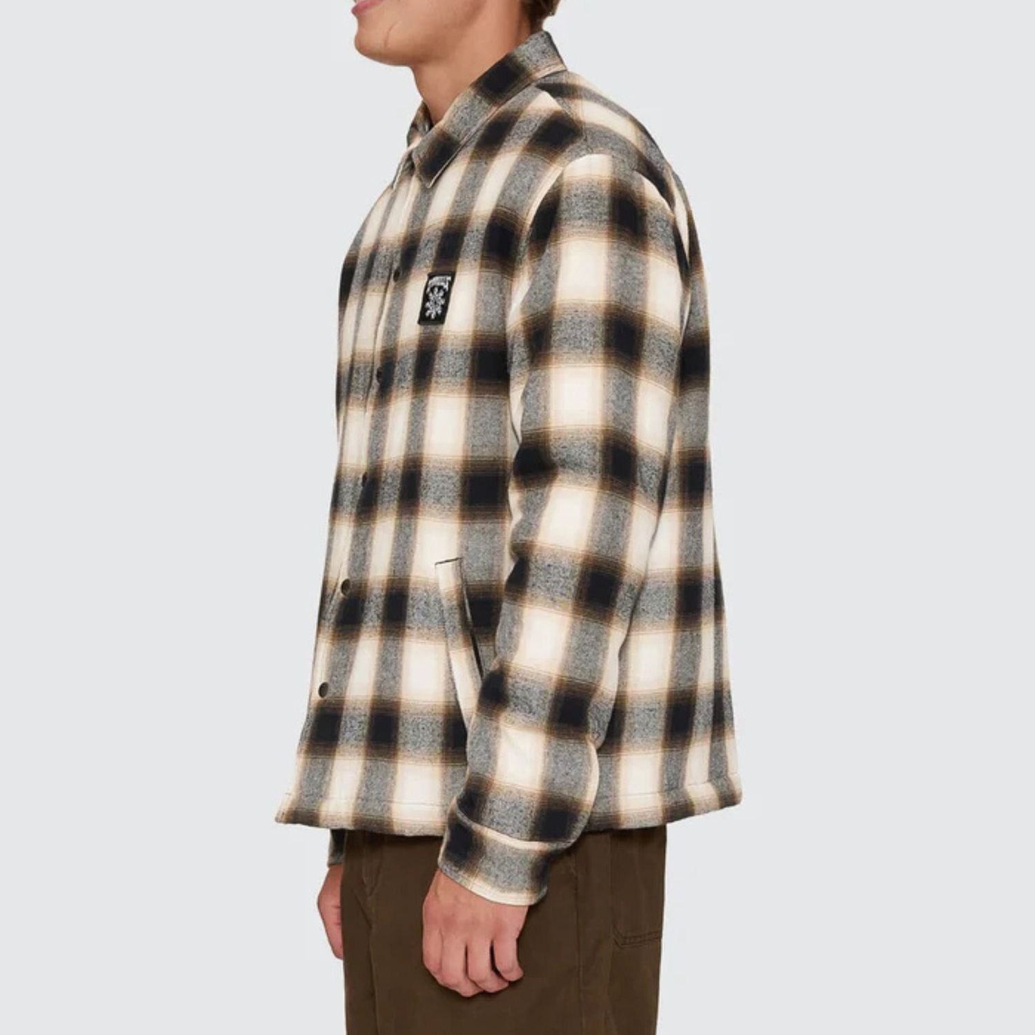 THRILLS MENS STAGGER CROPPED FLANNEL JACKET  - BLACK