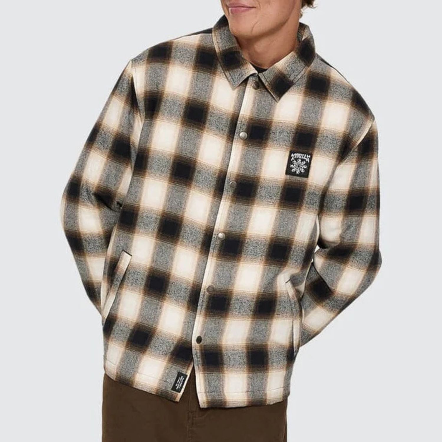 THRILLS MENS STAGGER CROPPED FLANNEL JACKET  - BLACK
