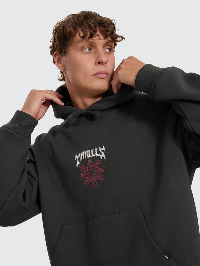 THRILLS MENS STAGGER SLOUCH PULL ON CROPPED HOOD - CARBON
