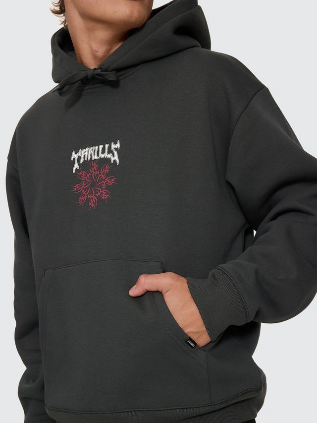 THRILLS MENS STAGGER SLOUCH PULL ON CROPPED HOOD - CARBON